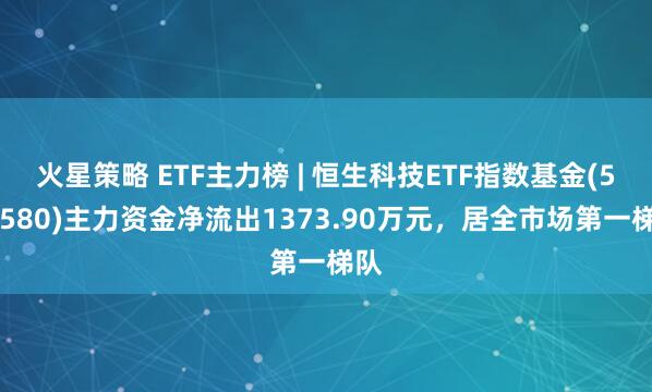 火星策略 ETF主力榜 | 恒生科技ETF指数基金(513580)主力资金净流出1373.90万元，居全市场第一梯队