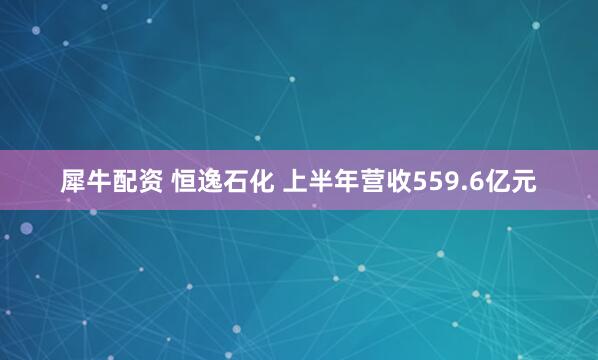 犀牛配资 恒逸石化 上半年营收559.6亿元